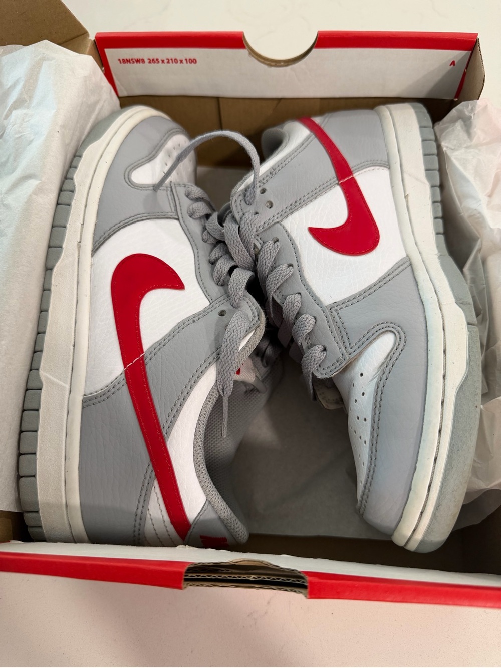 Nike Low-Top Sneakers - Gray, White & Red-  Youth size 5 - EUC
